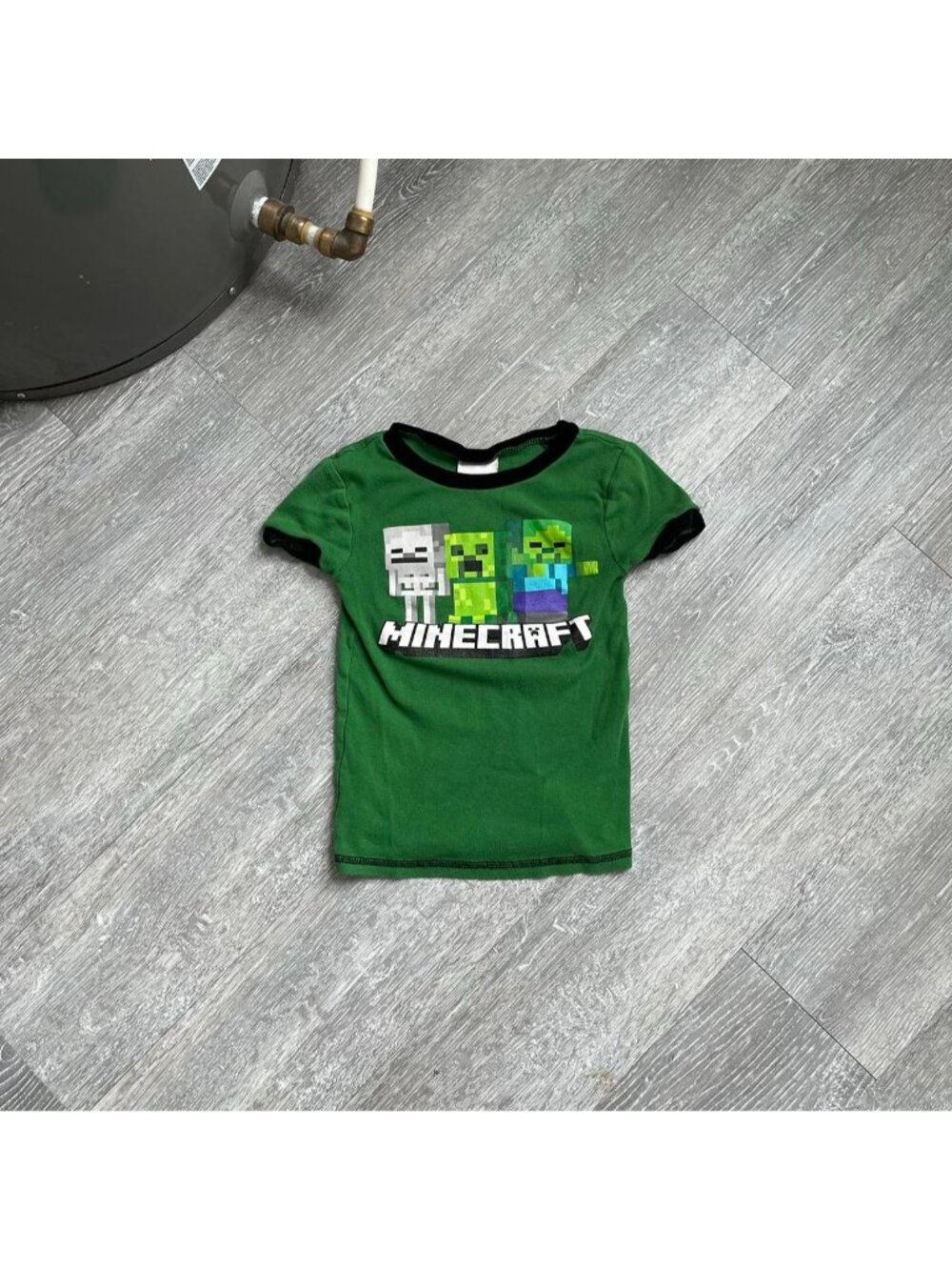 Green / Black Vintage Minecraft Y2K Graphic Baby Tee / Ringer T-Shirt